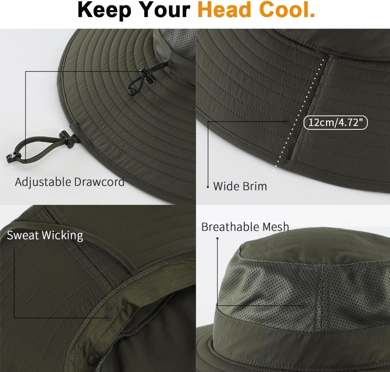 UPF50+ Mens Sun Hat Wide Brim Fishing Hat Foldable Large Brim UV Protection Sun Hat for Men Women Beach Gardening