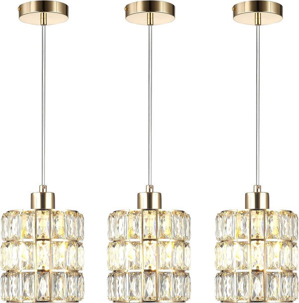 Gold Crystal Pendant Light, Pendant Lights Kitchen Island 3 Pack, Adjustable Modern Pendant Light, Hanging Light Fixtures for Dining Room Entryway Living Room Bar