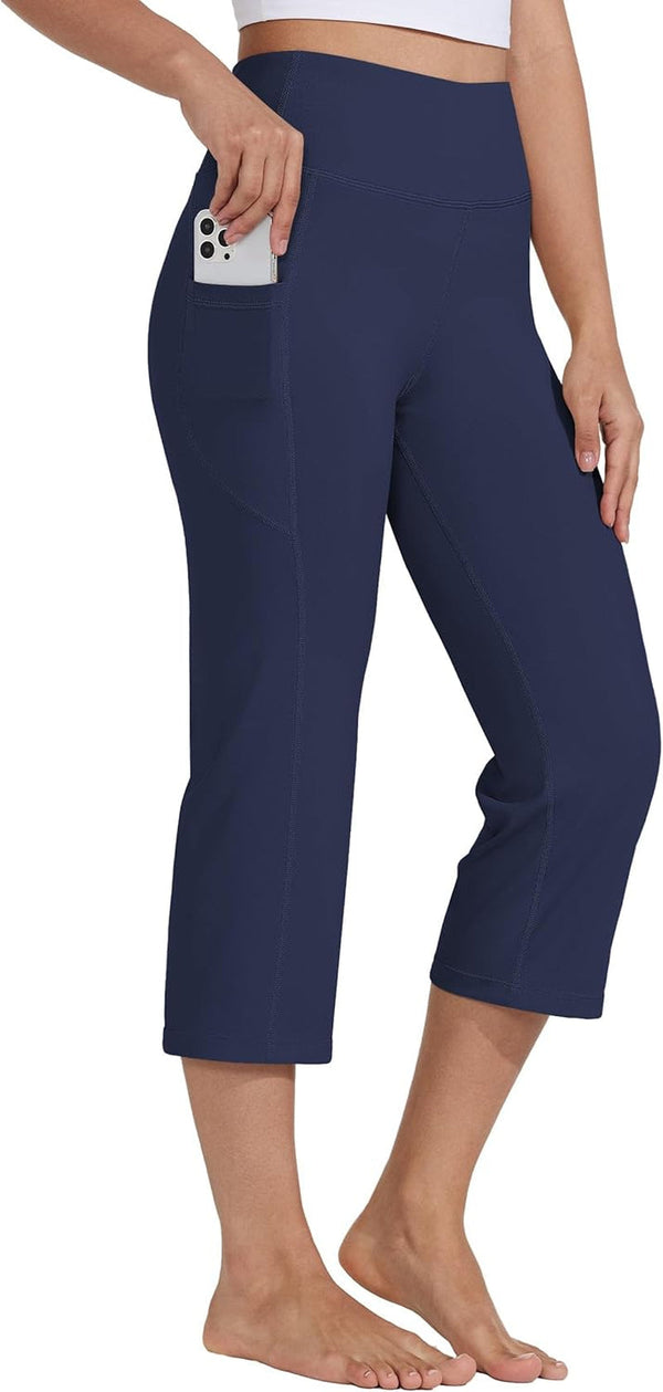 Women'S Yoga Capris Pants High Waist Leggings Crop Athletic Exercise Workout Capris Straight Leg 21"
