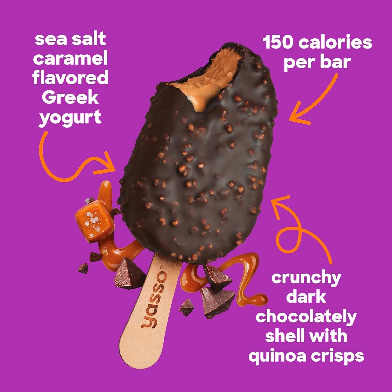 Frozen Greek Yogurt Bars Sea Salt Caramel Chocolate Crunch Bars 4 Count for a Ridiculously Creamy Frozen Snack Made with the Goodness of Greek Yogurt 2.65Fl Oz