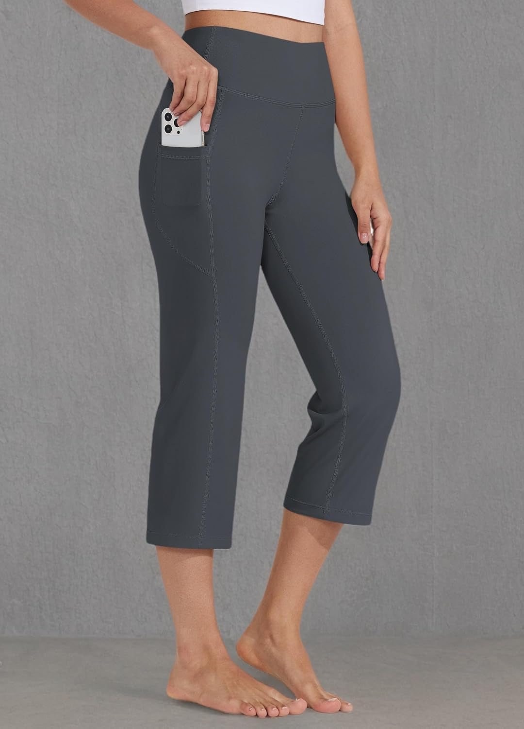 Women'S Yoga Capris Pants High Waist Leggings Crop Athletic Exercise Workout Capris Straight Leg 21"