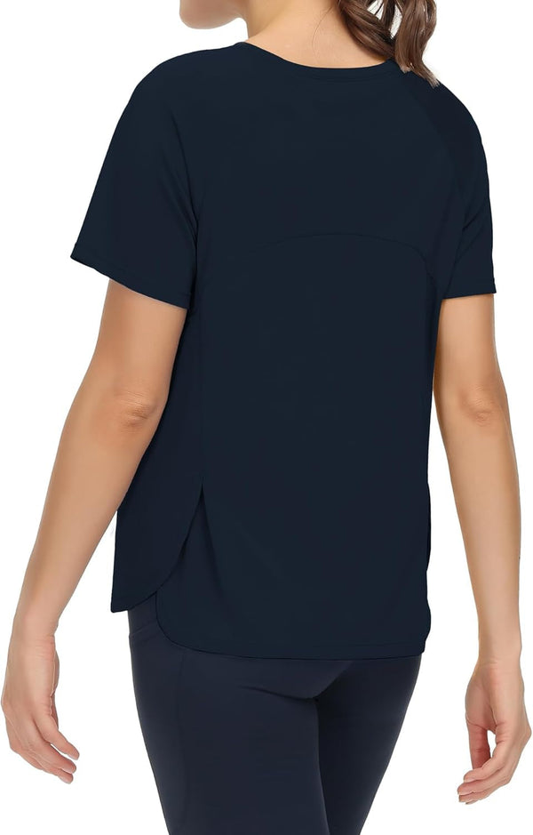 Women'S Short Sleeve Workout Shirts Breathable Yoga T-Shirts with Side Slits Athletic Tee Tops