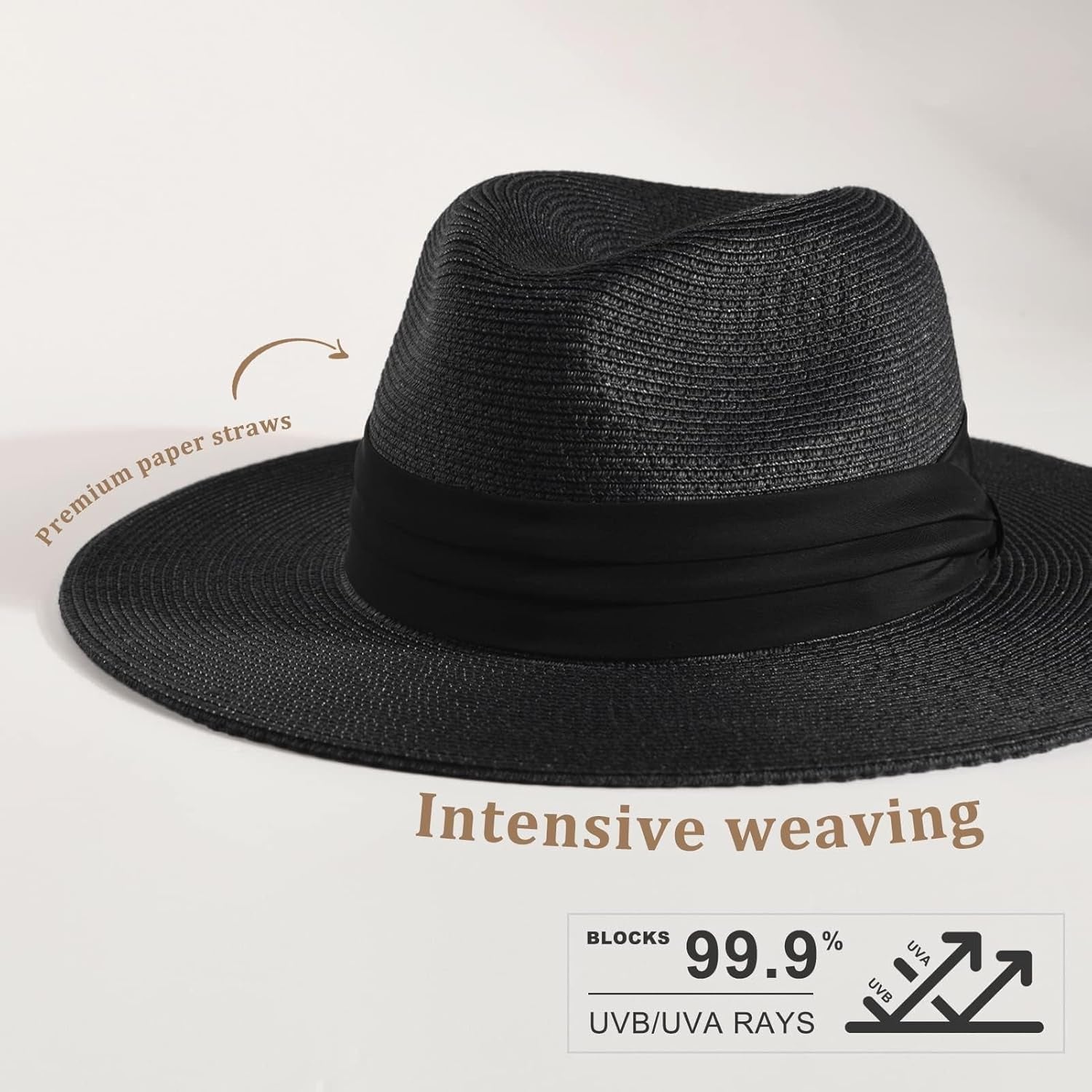 Womens Mens Wide Brim Straw Panama Hat Fedora Summer Beach Sun Hat UPF Straw Hat for Women