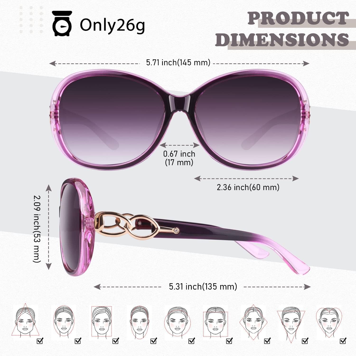 Sunglasses Womens Polarized Trendy Oversized Sun Glasses Fashion Ladies Shades 100% UV400 Protection S85