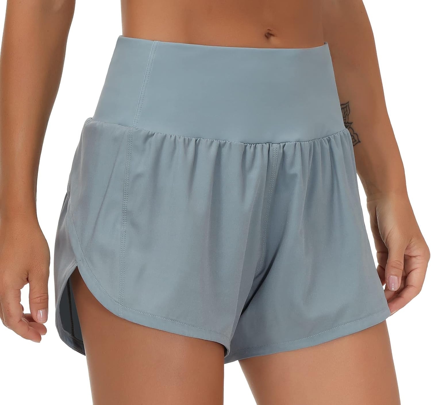 Womens High Waisted Running Shorts Quick Dry Athletic Workout Shorts with Mesh Liner Zipper Pockets