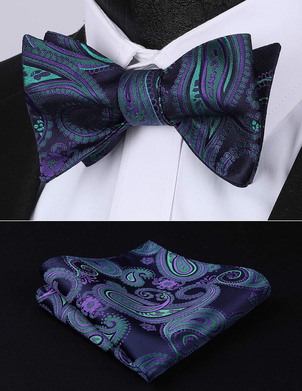 Bow Ties for Men Floral Bowties Mens Self Tie Bow Tie Handkerchief Jacquard Woven Bowtie Pocket Square Set