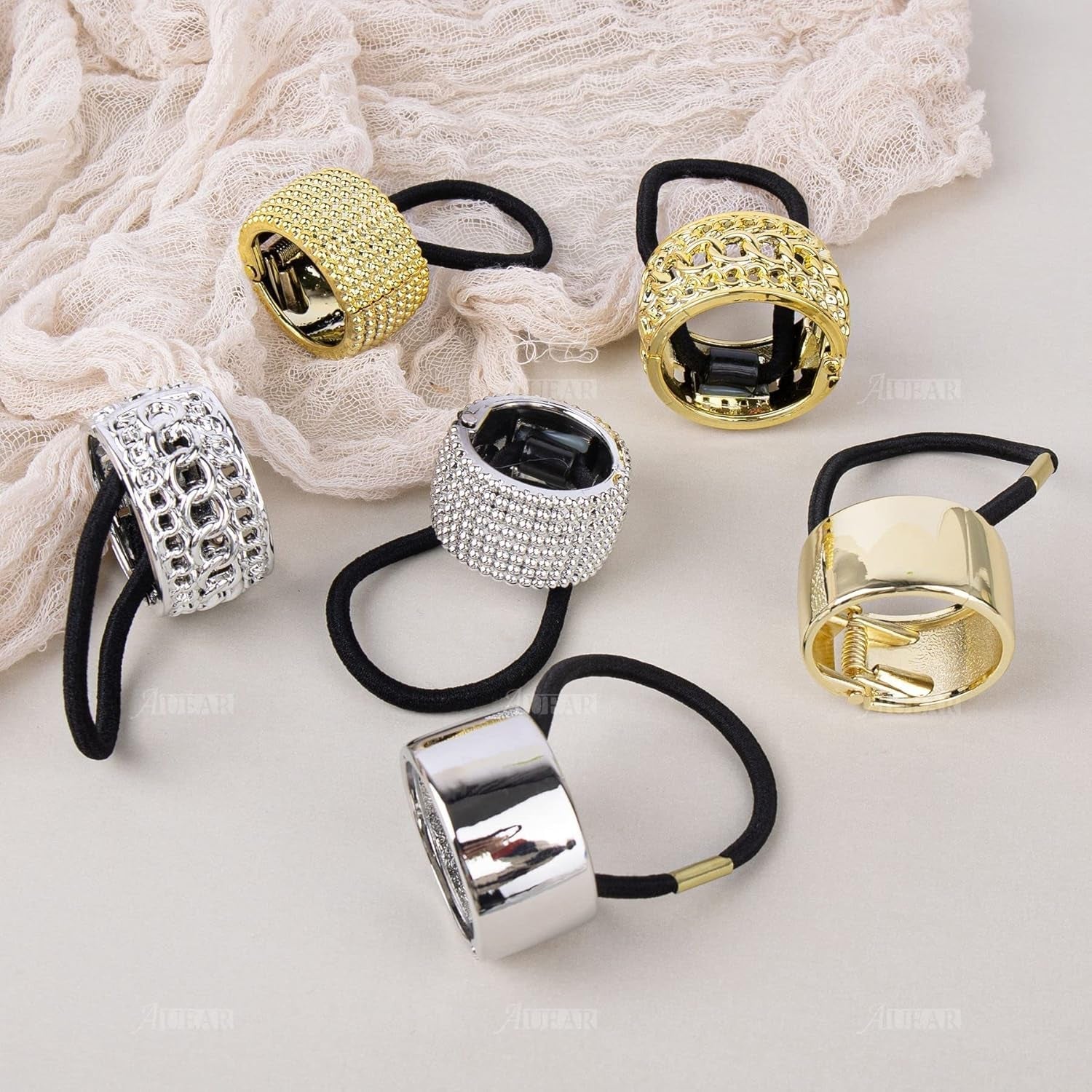 , 8 Pack Rhinestone Ponytail Holder Hair Cuffs Gothic Punk Elastic Ties Bands Metal Cuff for Women Accessoires