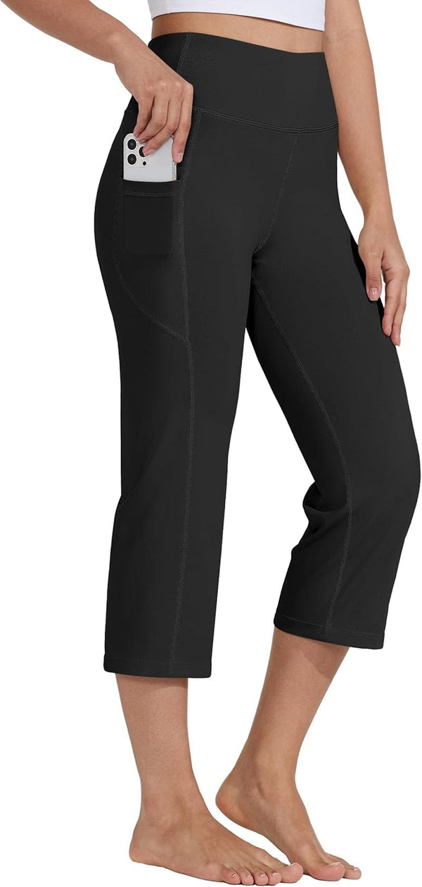 Women'S Yoga Capris Pants High Waist Leggings Crop Athletic Exercise Workout Capris Straight Leg 21"