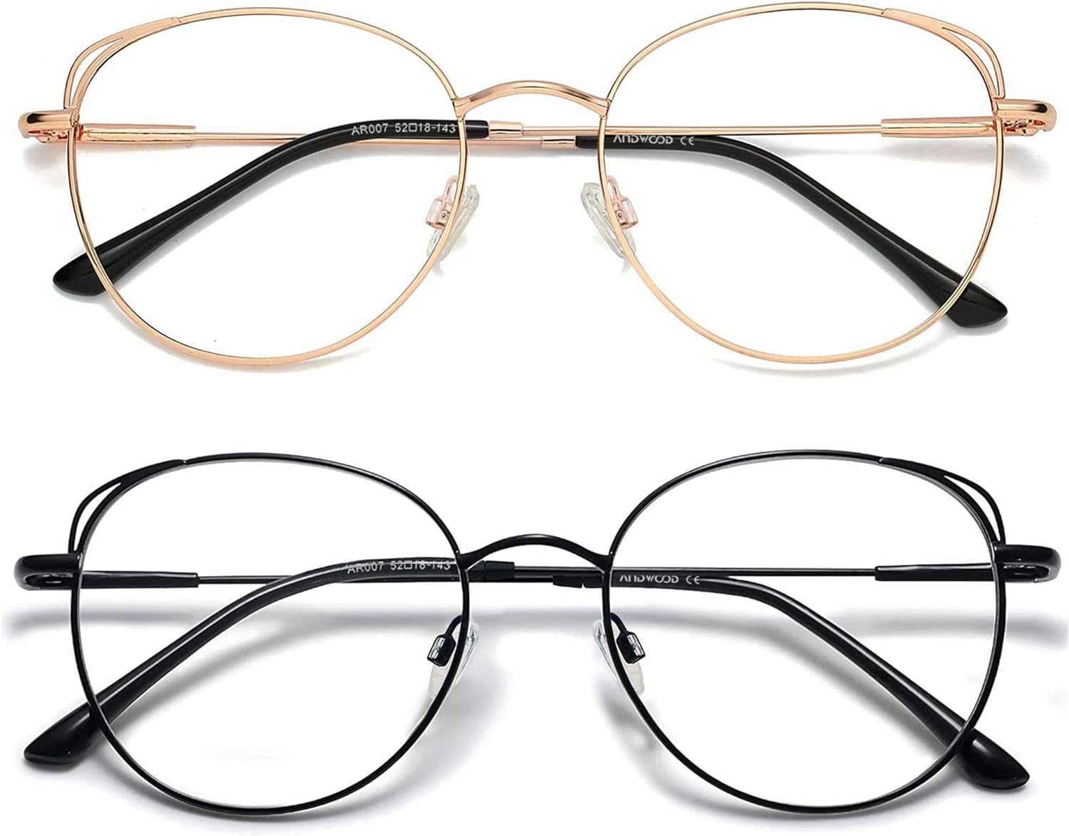 Blue Light Blocking Glasses Women Cat Eye Computer Eyeglasses Metal Frame Hipster 2 Pack
