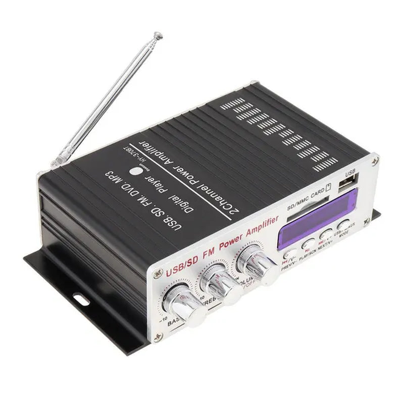 370BT Remote Control Bluetooth 2CH HI-FI High Power Car Audio Amplifier FM Radio Player Support SD / USB / DVD / MP3 for Car Motorcycle Home