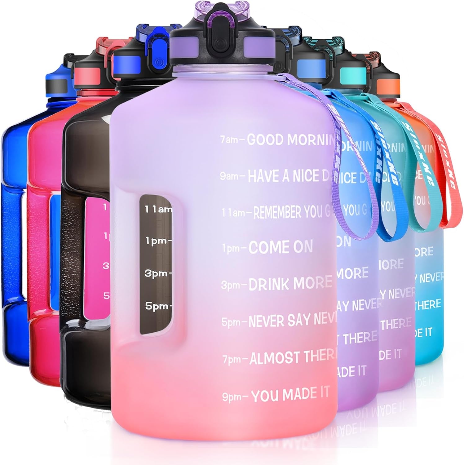 1 Gallon Motivational Sports Water Bottle with Time Marker, BPA Free 128Oz Leak Proof Jug, Black, Plastic, 128 Ounces, Fitness, Sports, Outdoor Activities