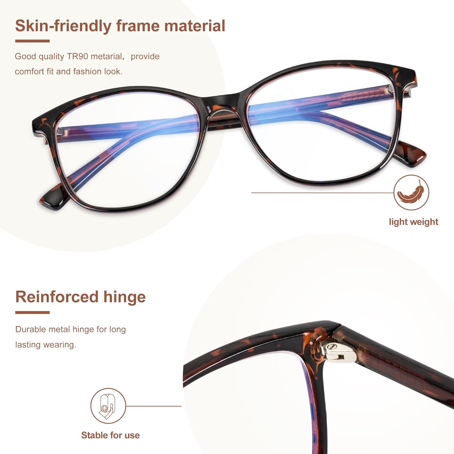 Blue Light Blocking Glasses Anti Eyestrain UV Glare Blue Light Glasses for Women TV Phone Computer Gaming Eyeglasses (Demi)