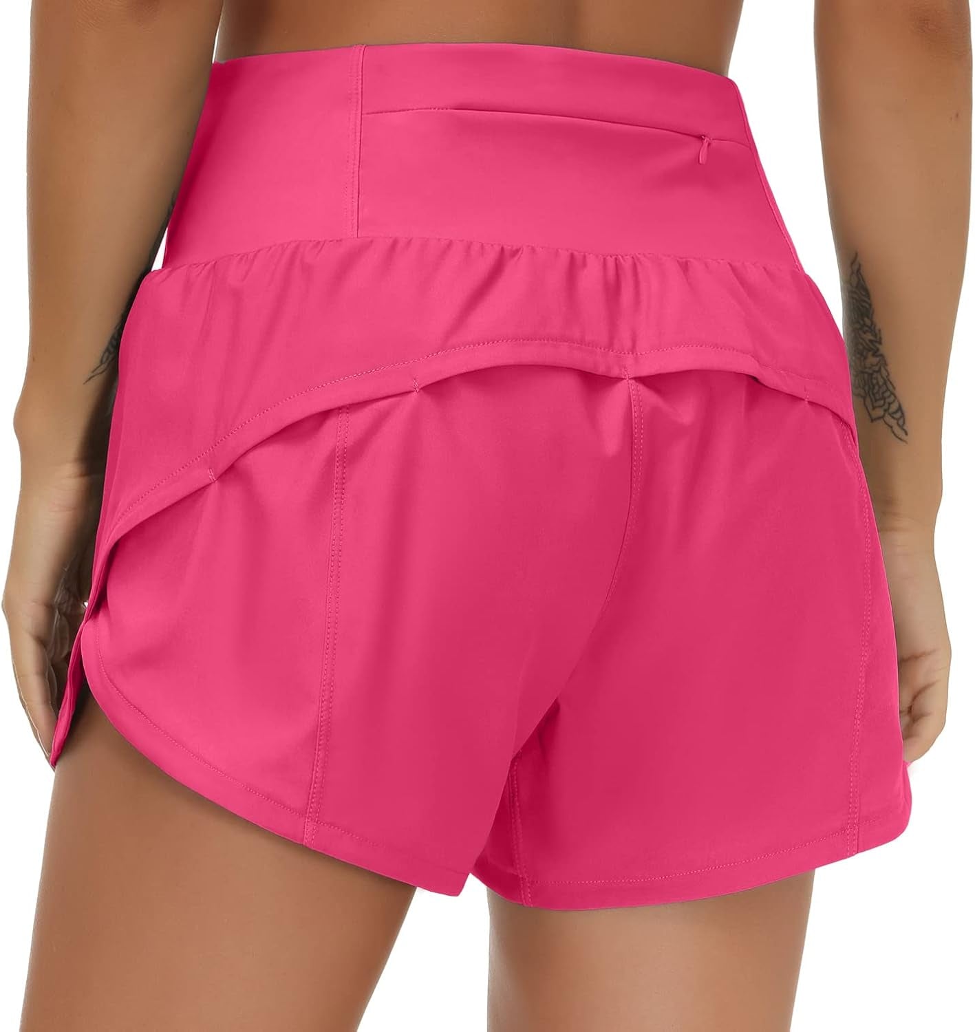 Womens High Waisted Running Shorts Quick Dry Athletic Workout Shorts with Mesh Liner Zipper Pockets