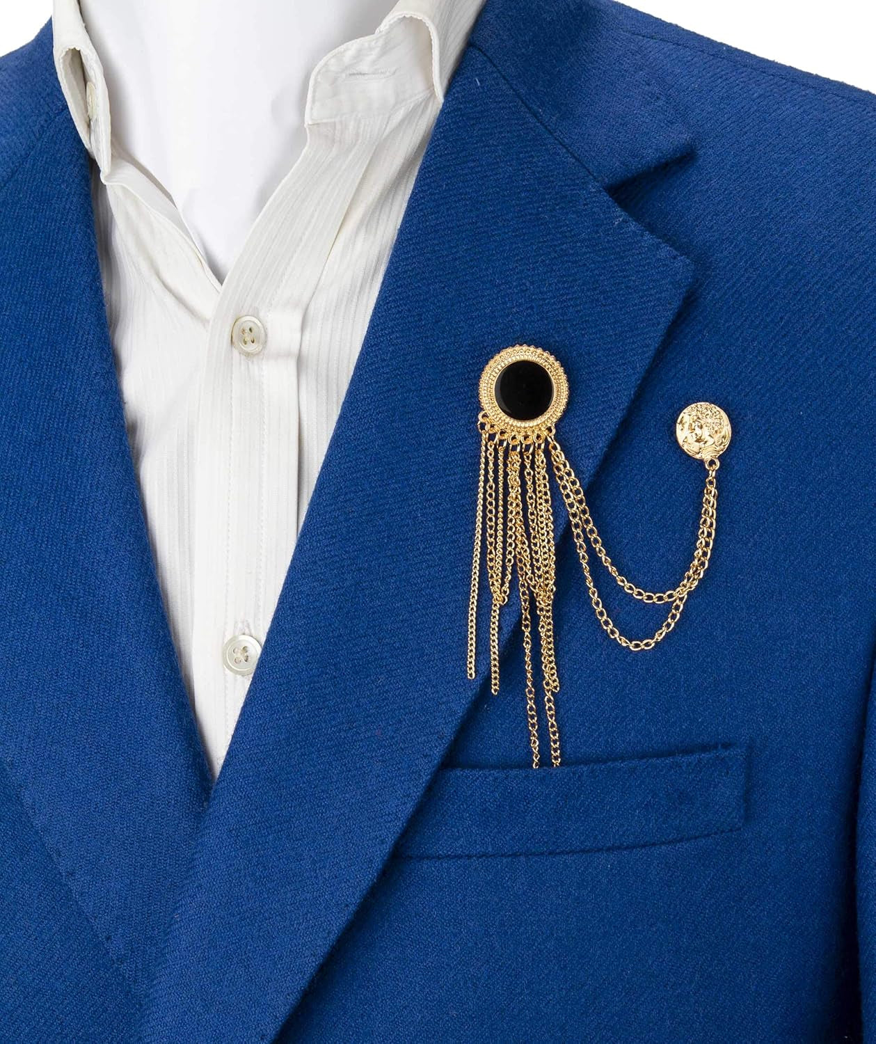 Brooch Pin round Block Enamel with Gold Chain and Honorary Coin Brooch Suit Stud Lapel Pin
