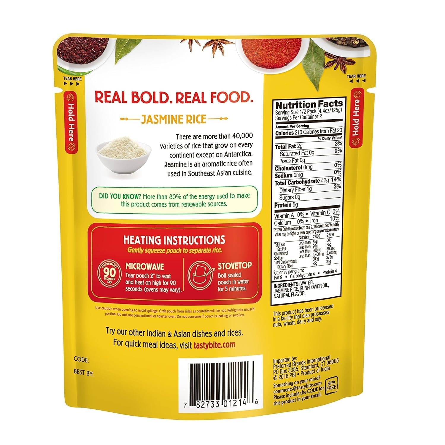 TASTYBITE Organic Jasmine Rice, 8.8 OZ