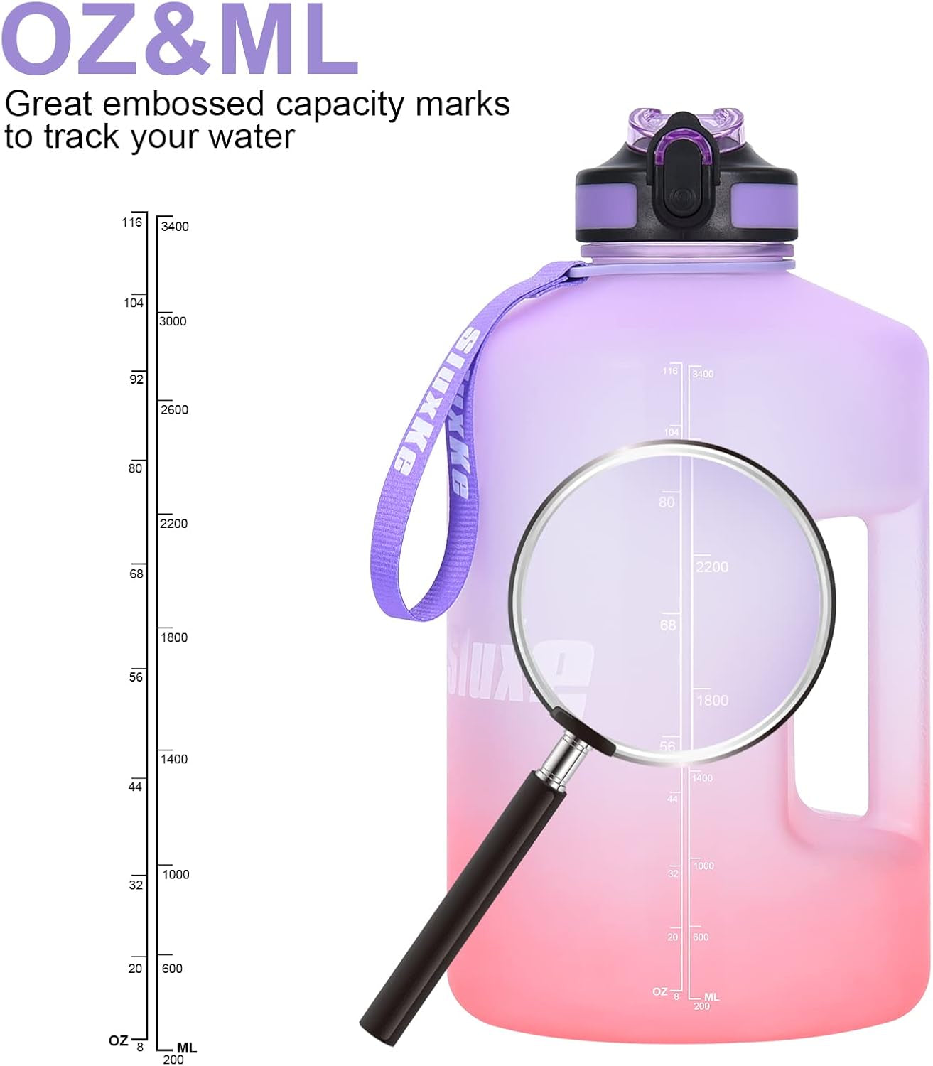 1 Gallon Motivational Sports Water Bottle with Time Marker, BPA Free 128Oz Leak Proof Jug, Black, Plastic, 128 Ounces, Fitness, Sports, Outdoor Activities