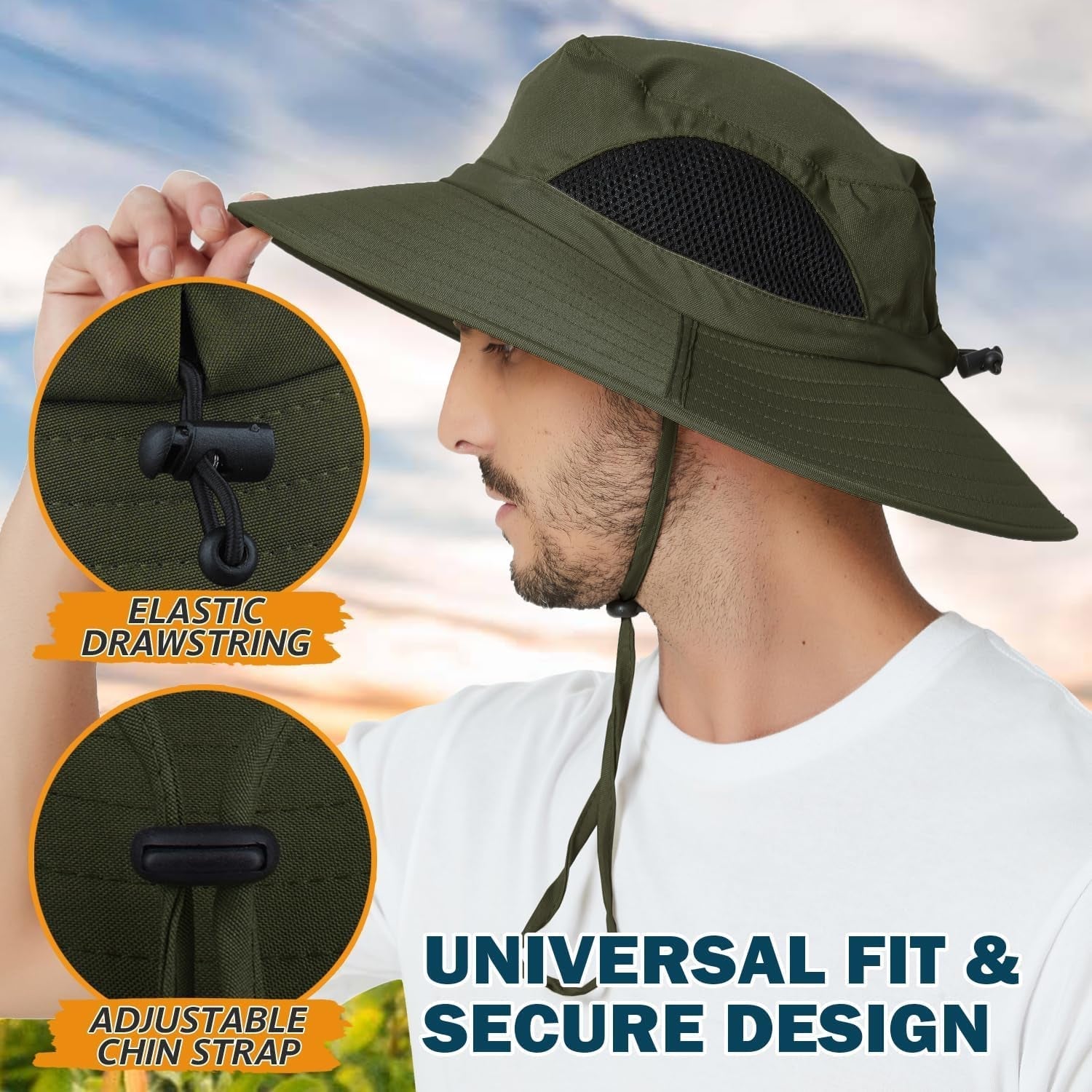 Wide Brim Sun Hat, UPF 50+ UV Protection Waterproof Packable Bucket Hat for Men & Women, Fishing Hiking Beach Garden