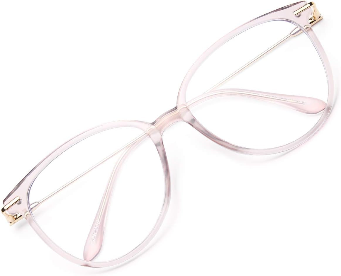 Blue Light Blocking Glasses Women/Men, Fashion Cat Eye Fake Eyeglasses UV Ray Filter Computer Gaming Glasses (Light Black Frames/Transparent Lens)