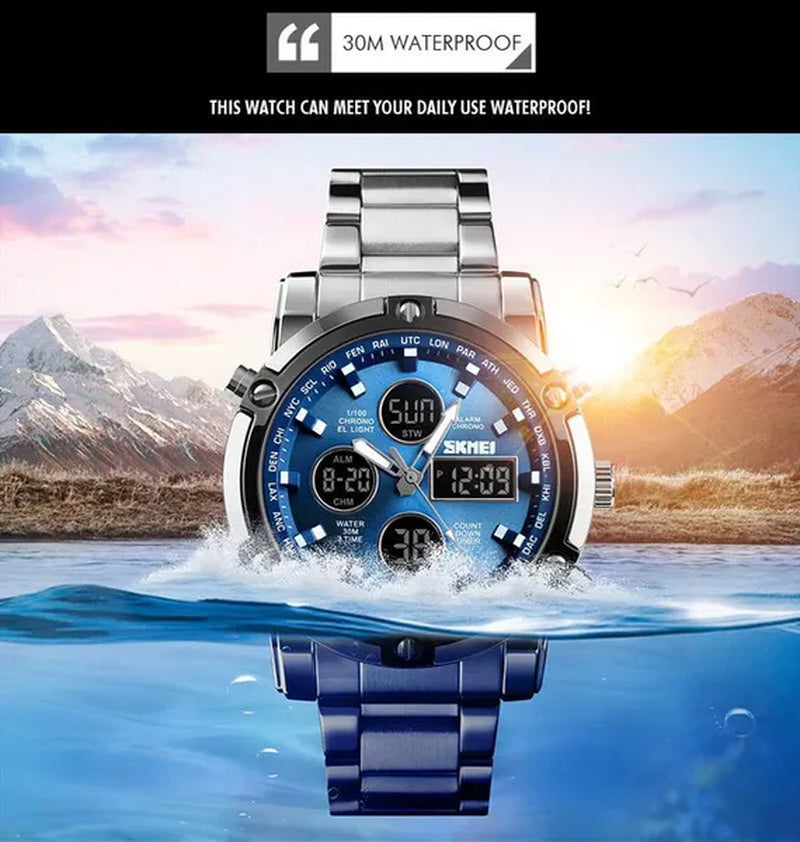 Mens SKMEI Watches Top Luxury Brand Sport Countdown Stainless Steel Strap Wrist watch