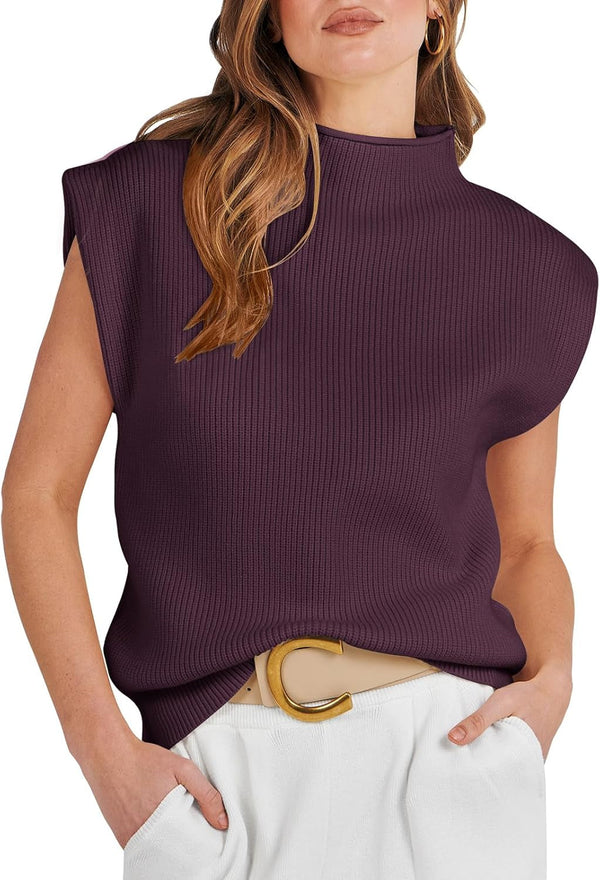 Women'S Mock Neck Sleeveless Sweater Vest Casual Cap Sleeve Knit Pullover Tank Tops 2025 Spring Summer Clothes