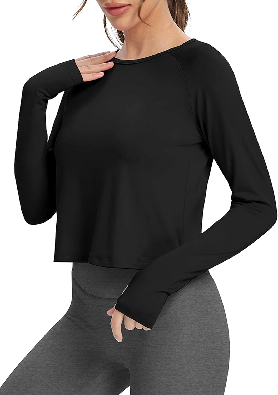 Long Sleeve Athletic Workout Shirts Sports Yoga Gym Crop Tops for Women