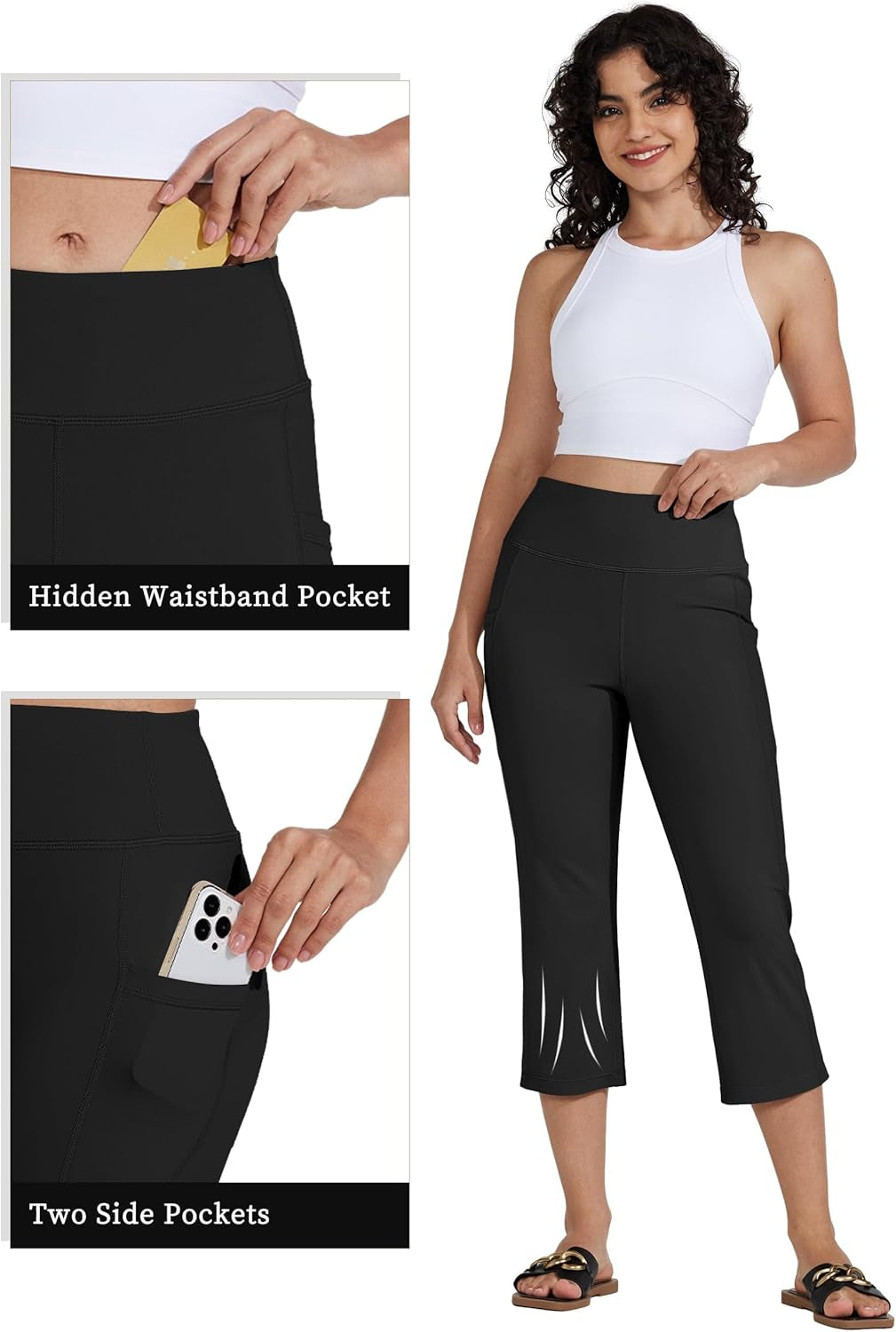 Women'S Yoga Capris Pants High Waist Leggings Crop Athletic Exercise Workout Capris Straight Leg 21"