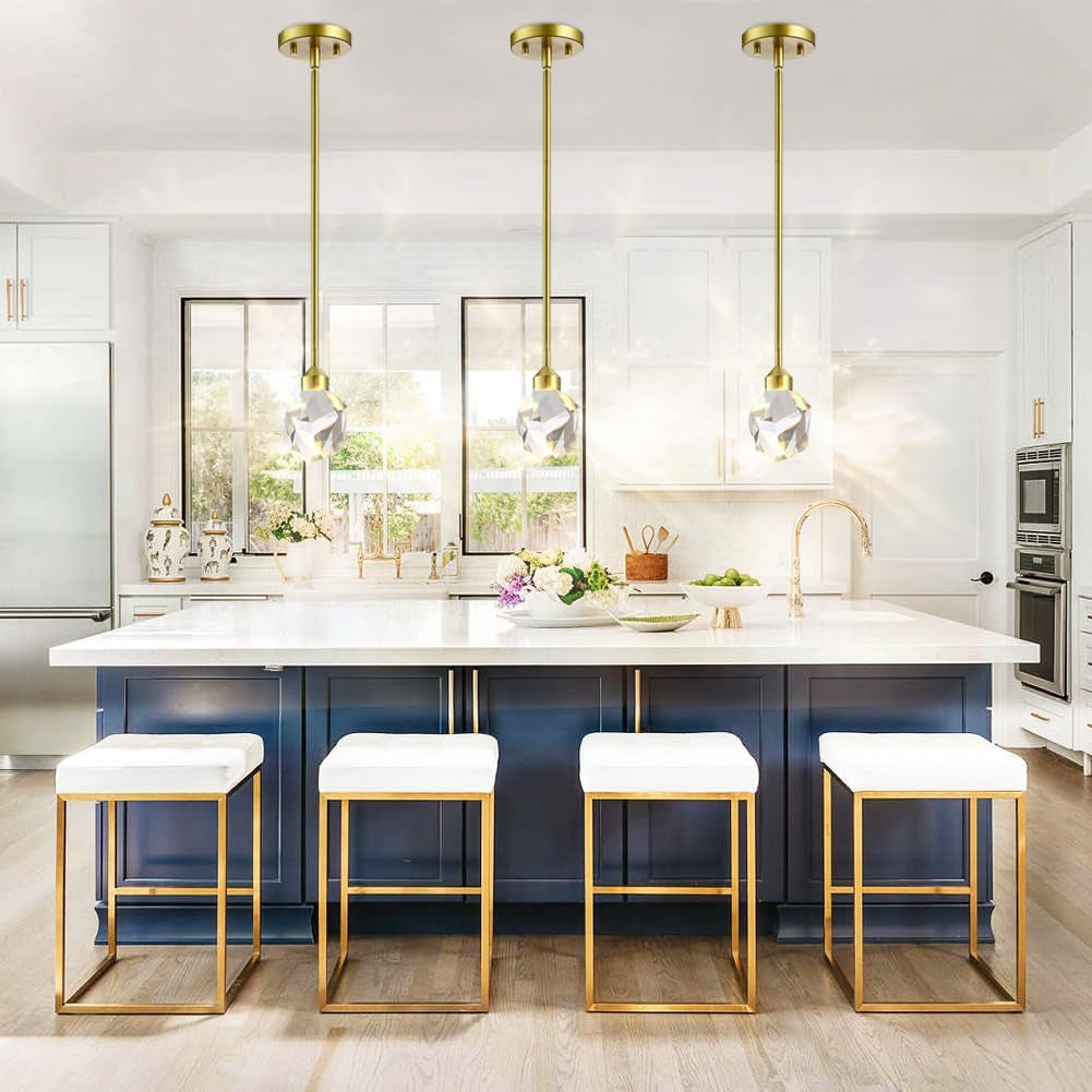 Gold Crystal Pendant Light Small Hanging Pendant Light Fixtures 8W LED Light 3 Color Temperature Adjustable 3000K-5000K-4000K Mini Single Modern Chandelier for Kitchen Island Bathroom