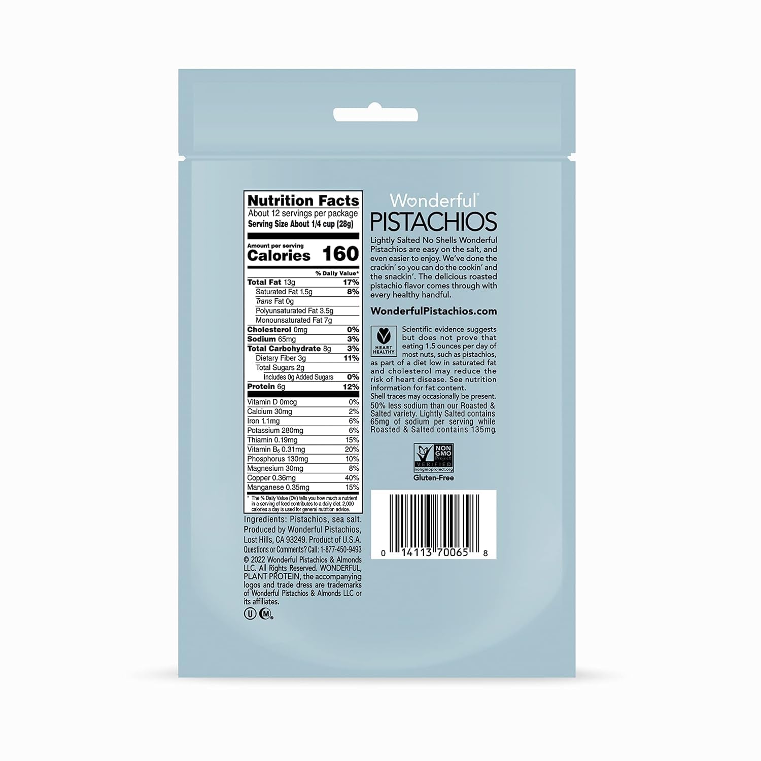 No Shells, Lightly Salted Nuts, 12 Ounce Resealable Bag, Protein Snacks, Gluten Free, Healthy Snack