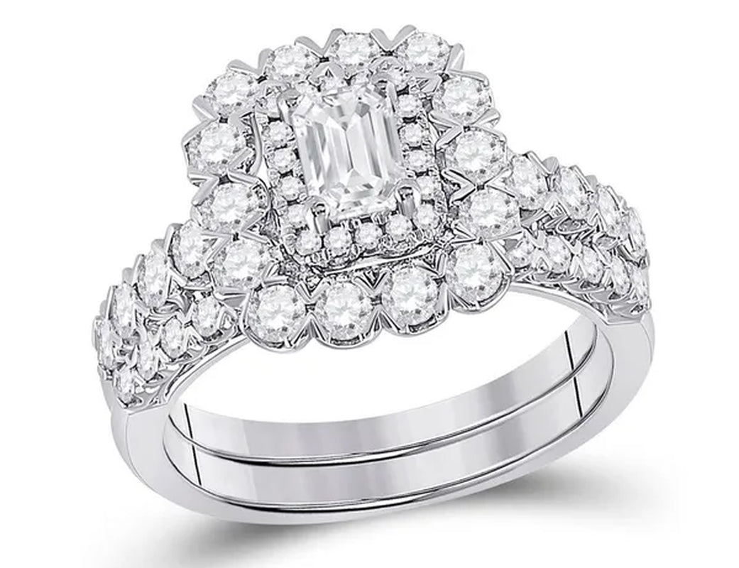 1.80 Carat (Ctw G-H, I1-I2) Emerald-Cut Diamond Engagement Ring and Wedding Band in 14K White Gold