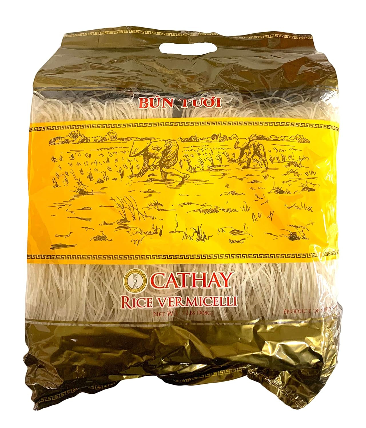 Vietnamese Rice Stick Vermicelli Noodle 100% Natural Ingredients, Bun Tuoi Vietnam, Non-Gmo, Gluten Free, No Additives, 2 LB (Pack of 1)