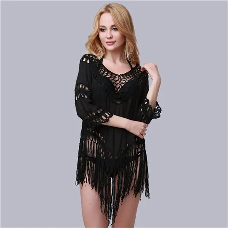 Women Tassel Boho Poncho Shawl Cape